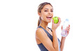© Khushboo Sumeet/peopleimages.com - Happy woman, apple and water for nutrition or diet isolated on a transparent PNG background. Portrait of female person, bottle and organic fruit or food in fitness for natural and healthy eating