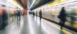 Train station people walking motion blur effect background. Generative AI technology.