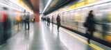 Fototapeta  - Train station people walking motion blur effect background. Generative AI technology.