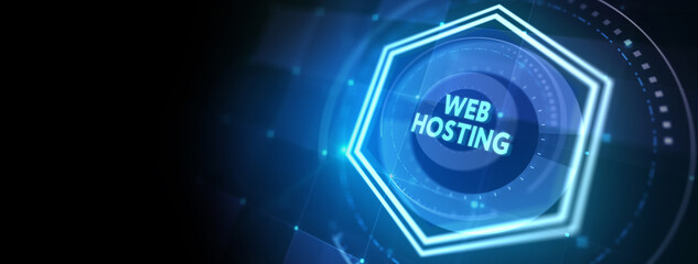 Web Hosting. The activity of providing storage space and access for websites. Business, modern technology, internet and networking concept. 3d illustration