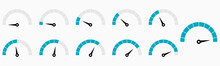 Speedometers Icons Set. Percentage Gauge Meter Vector Illustration 10 Eps.