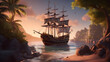 Illustration Landscape with pirate ship.