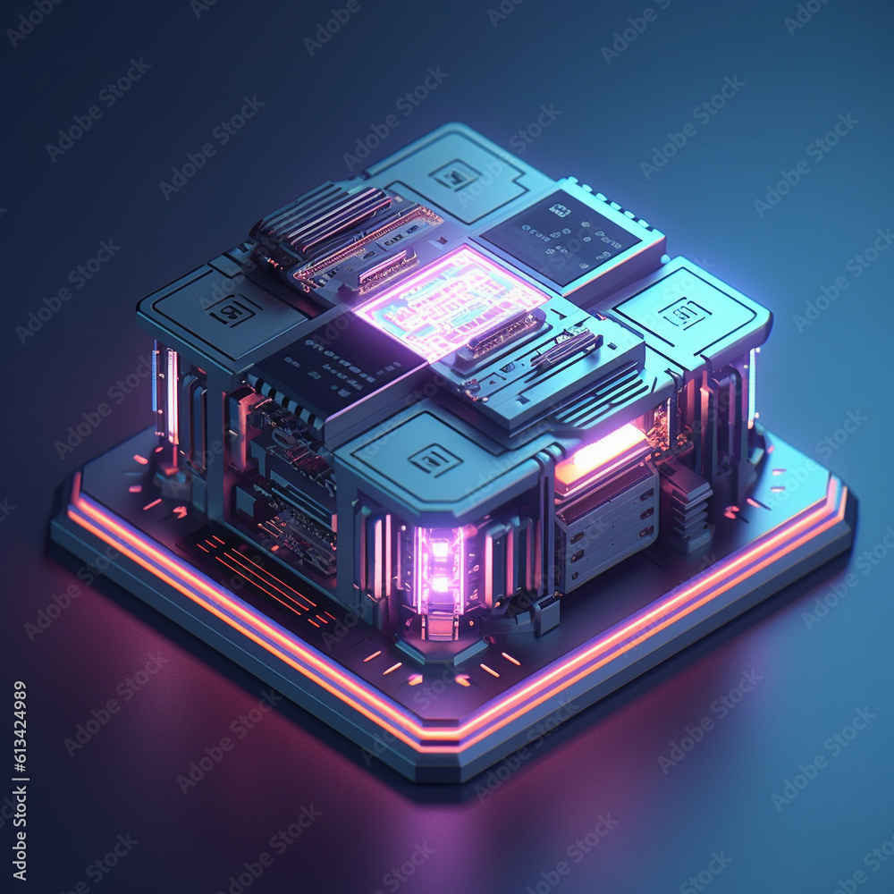 Ilustração Isometric Supercomputer CPU Chip Processor Quantum Computer ...
