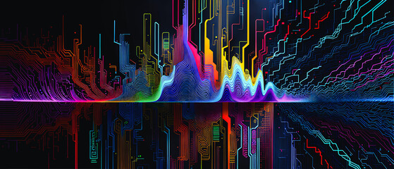 Wall Mural - Abstract Harmonies: Neon Equalizer - Sound Wave Design on Black Canvas, Generative AI.