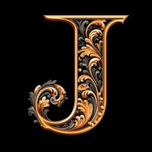 Gothic Font Letter J With Black And Gold Trimming