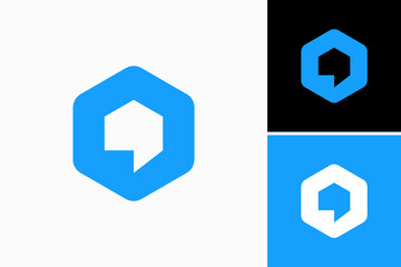 home chat hexagon Vector Logo Premium