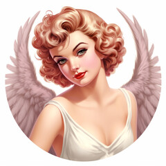 Wall Mural - Woman with wings. Retro Pin-up. Generative AI