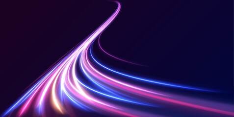 Futuristic neon light line trails. bright sparkling background. Abstract wavy line of light with a transparent background, isolated and easy to edit	