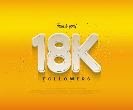 18k followers celebration with modern white numbers on yellow background.