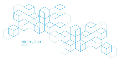 Linear geometric drawing.Abstract white background from cubes and lines.Vector illustration.