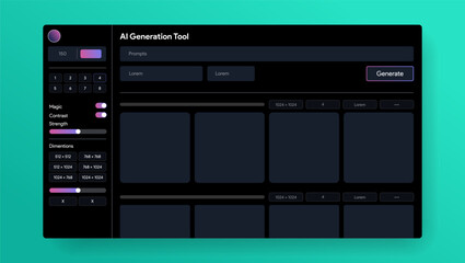 Fototapete - AI generate tool interface. Artificial intelligence UI site. Image making process. LLM site. Leonardo, diffusion page mock-up. Vector illustration design