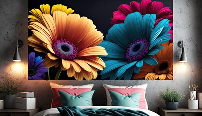 Wall Mural - 3d colorful flowers wall decor 4k wallpaper, 3D wallpaper for home interior classic decorations background Flowers Classic illustration