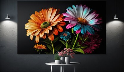 Wall Mural - 3d colorful flowers wall decor 4k wallpaper, 3D wallpaper for home interior classic decorations background Flowers Classic illustration
