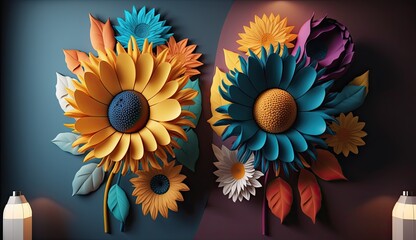Wall Mural - 3d colorful flowers wall decor 4k wallpaper, 3D wallpaper for home interior classic decorations background Flowers Classic illustration