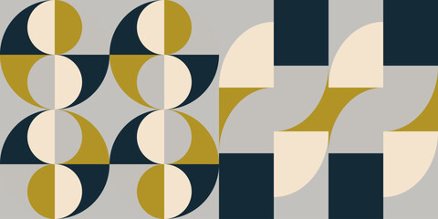 Aufkleber - Geometric abstract vector seamless pattern with circles, rectangles and squares in retro Bauhaus style. Pastel colored simple shapes graphic background.