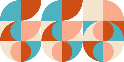 Leinwandbilder - Geometric abstract vector seamless pattern with circles, rectangles and squares in retro Bauhaus style. Pastel colored simple shapes graphic background.