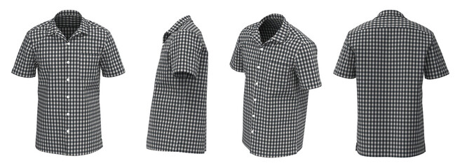 Poster - Plaid Man Shirt Short Sleeve. Isolated Button-down shirt