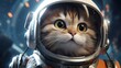 Cat in outer space. Space cat on blue cosmos and stars background. Copy Space. Generative AI