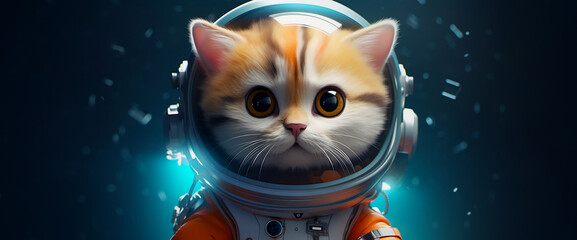 Cat in outer space. Space cat on blue cosmos and stars background. Generative AI