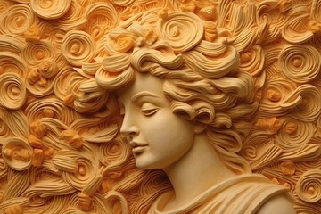 Wall Mural - Behold the Pasta Lisa, an edible masterpiece where pasta shells form her portrait, capturing the essence of Italian culinary art illustration generative ai