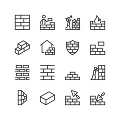 brick wall, linear style icons set. to build with bricks. brickwork. a wall of bricks. editable stro