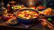 Massaman Curry tasty meal background. Delicious food. Generative AI