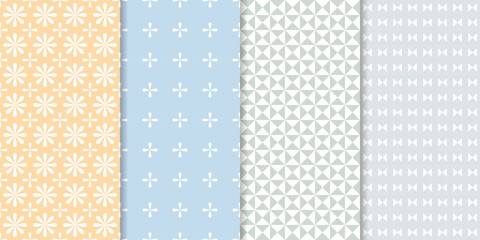 Wall Mural - Set of cute minimal geometric texture seamless patterns. Repeating simple geometrical shapes modern background. Graphic trendy abstract wallpaper.