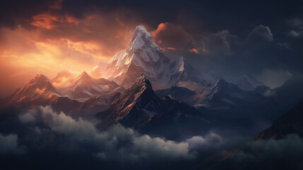 Wall Mural - Beautiful majestic sunrise mountain view