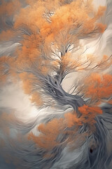 Poster - of wind-blown tree branches and leaves, conveying the dynamic and transformative power of wind in shaping the natural world. Generative AI technology.