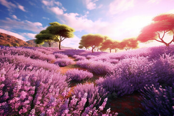 Aufkleber - a field of lavender in full bloom, with its purple flowers creating a sea of fragrant beauty.  Generative AI technology.
