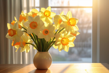 Poster - a bouquet of daffodils, with their sunny yellow color representing joy and new beginnings.  Generative AI technology.