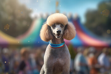 Poster - A well-groomed poodle participating in a dog show, showcasing the dedication and skill of dog owners in training and presenting their pets.  Generative AI technology.