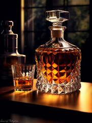 Poster - Dark and moody modern scene, photorealistic, focus on whiskey old fashioned,Generative AI