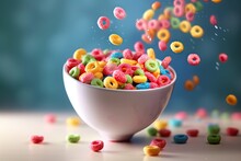 Nourishing And Natural: Enjoy A Delicious Breakfast Cereal Of Colorful Ring Cereals: Generative AI