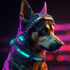 Poster - Cyberpunk dog. Generative AI.