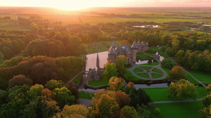 Aerial view on a Kasteel de Haar Utrecht Netherlands,