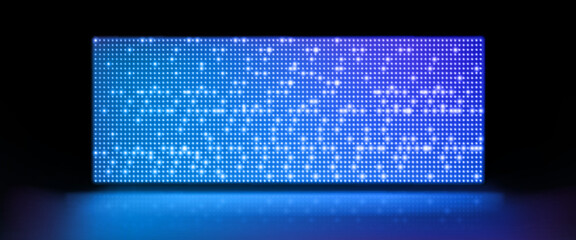 Poster - Led light screen concert or show background. Board wall stage with monitor glow tv pixel texture pattern. Digital television technology lcd projection studio for cinema or disco club performance.