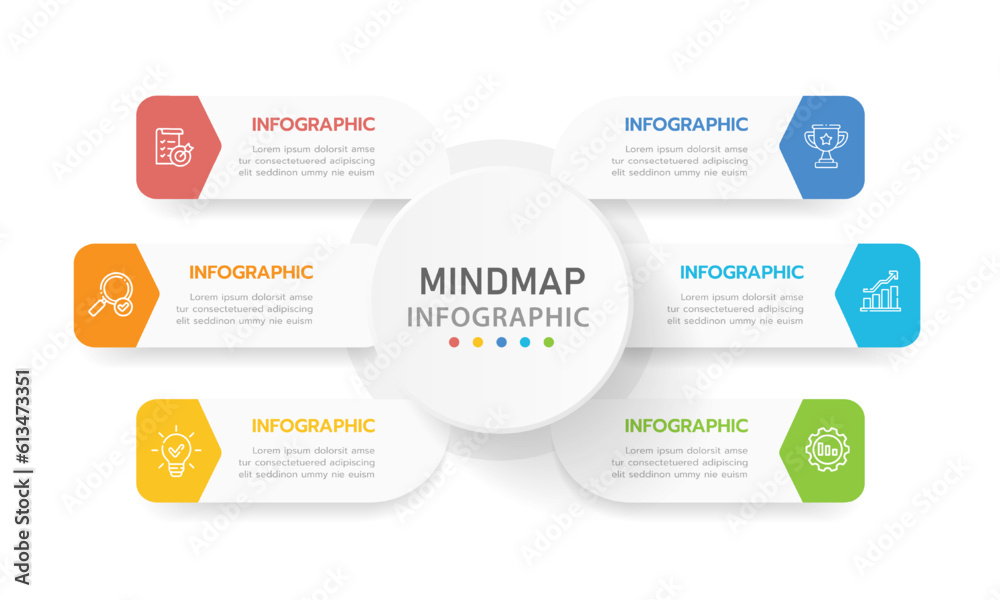 Infographic template for business. 6 Steps Modern Mindmap diagram with ...