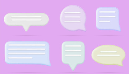 Poster - 3d chat speech for message box or comment vector icon. Text dialog bubble label template illustration. Circle and square communication social dialogue banner frame or blank web notification symbol