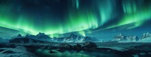 Mountain Landscape With Aurora Borealis. Generative Ai