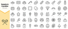 Set Of Sweets And Candies Icons. Simple Line Art Style Icons Pack. Vector Illustration