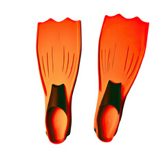 Wall Mural - Orange scuba flippers for swimming and diving isolated png file