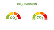 Carbon co2  level emission. Level of the carbon dioxide emits. Reduce CO2 level.  Zero Emissions. Vector illustration.