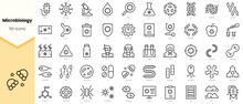 Set Of Microbiology Icons. Simple Line Art Style Icons Pack. Vector Illustration