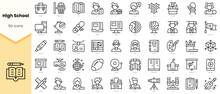 Set Of High School Icons. Simple Line Art Style Icons Pack. Vector Illustration