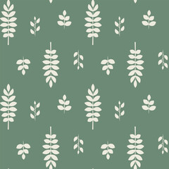 Wall Mural - Light floral seamless pattern on green background. Vector illustration.