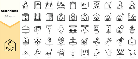 Set of greenhouse Icons. Simple line art style icons pack. Vector illustration