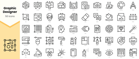 Set of graphic designer Icons. Simple line art style icons pack. Vector illustration