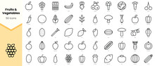 Set Of Fruits And Vegetables Icons. Simple Line Art Style Icons Pack. Vector Illustration
