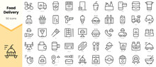 Set Of Food Delivery Icons. Simple Line Art Style Icons Pack. Vector Illustration